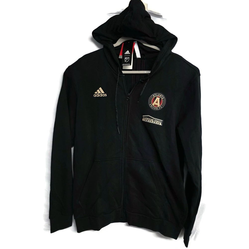 Adidas Atlanta United FC MLS Travel Jacket Mens XL Black Gold Full Zip Hoodie